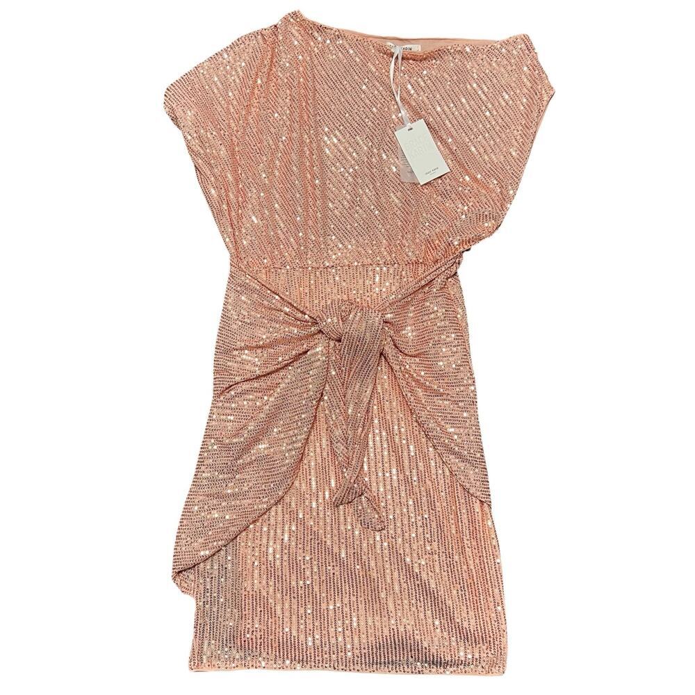 NWT GRACE KARIN Sequined Asymmetric Pink Off Shoulder Bodycon Midi Dress Size L - Picture 2 of 12